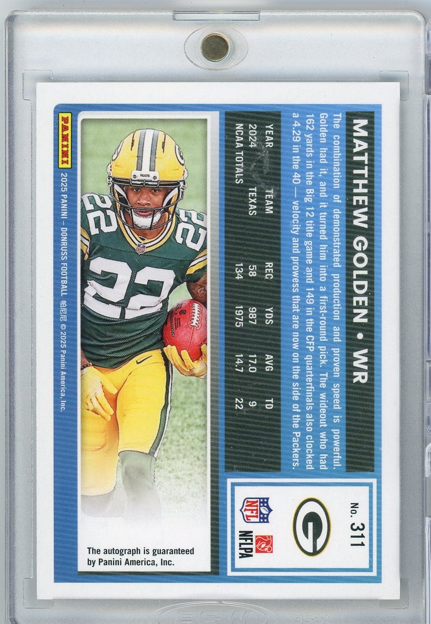 2025-panini-donruss-matthew-golden-311-auto-10-green-bay-packers-rookie-rc-football-card