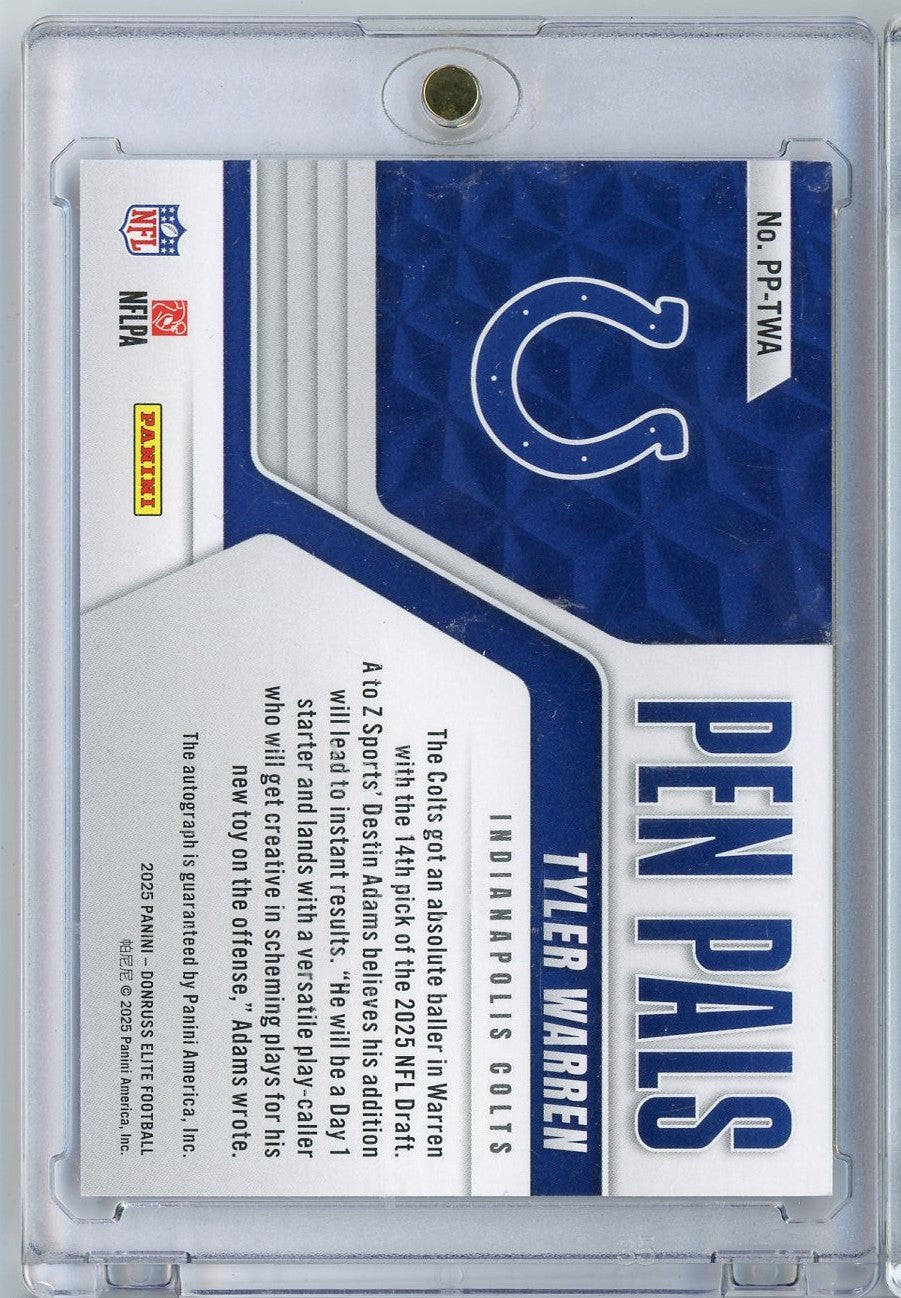 2025-donruss-elite-pen-pals-purple-tyler-warren-pptwa-purple-auto-rookie-rc-football-card