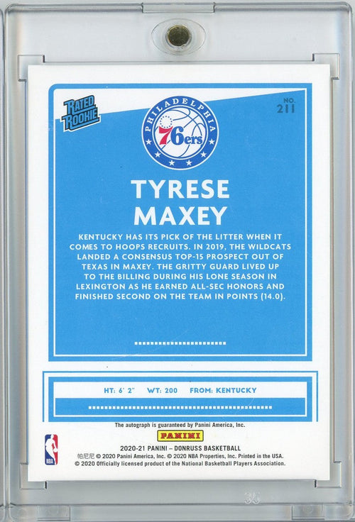 2020-panini-donruss-tyrese-maxey-211-signature-choice-autograph-rookie-rc-basketball-card