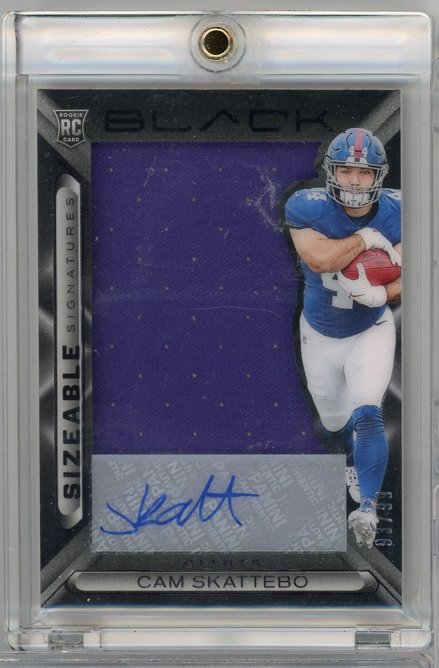 2025-panini-black-cam-skattebo-ssrcso-99-sizable-signatures-relic-auto-rookie-rc-football-card