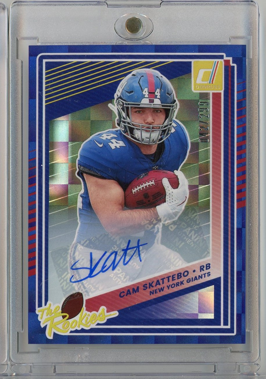 2025-donruss-the-rookies-cam-skattebo-19-299-auto-rookie-rc-football-card