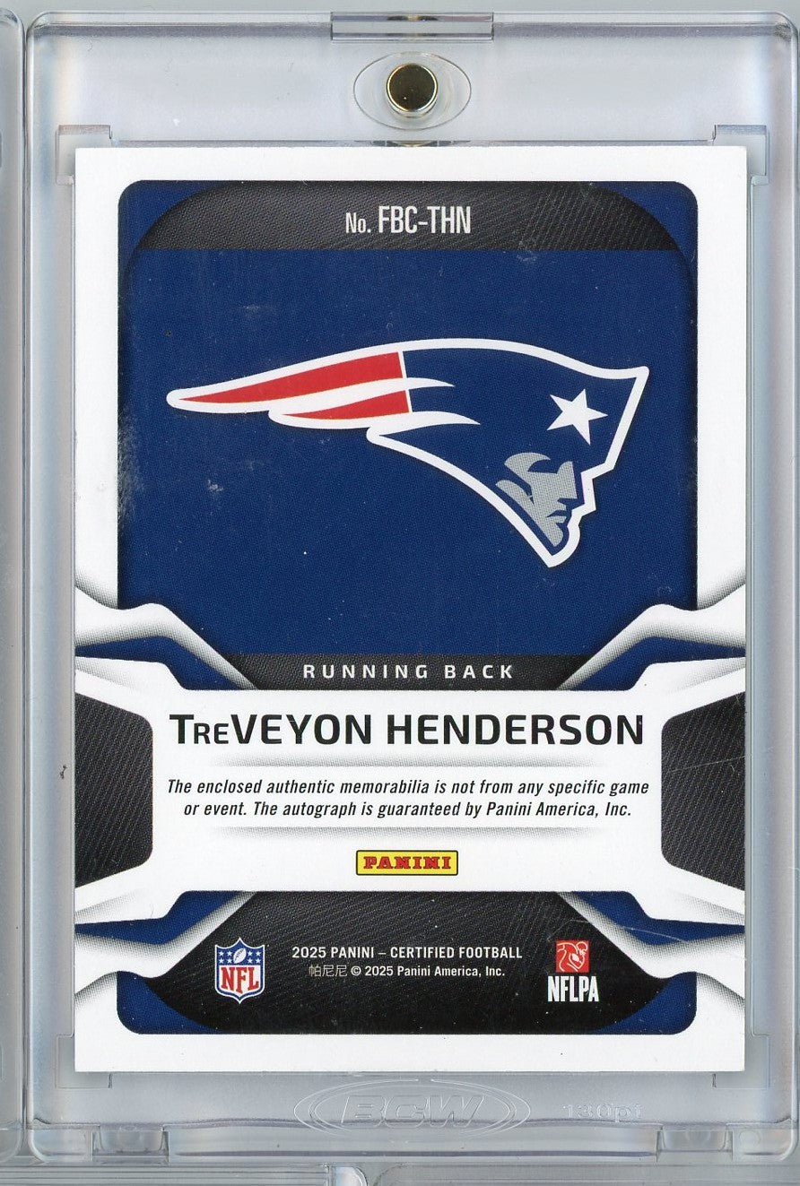 2025-panini-certified-freshman-fabric-treveyon-henderson-fbcthn-20-relic-auto-new-england-patriots-rookie-rc-football-card