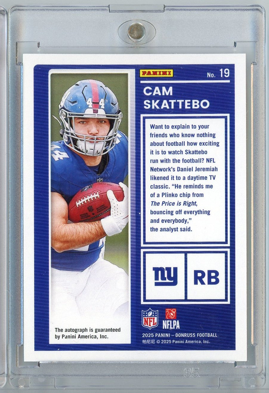 2025-donruss-the-rookies-cam-skattebo-19-299-auto-rookie-rc-football-card