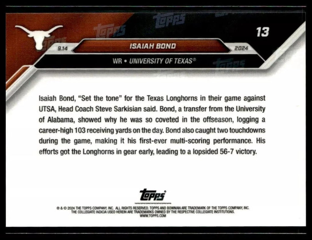 2024-topps-bowman-u-now-isaiah-bond-13-blue-49-texas-longhorns-football-card