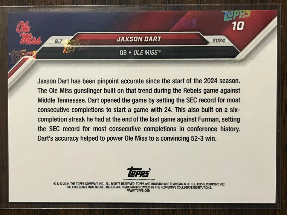 2024-topps-bowman-u-now-jaxson-dart-10-purple-25-ole-miss-rebels-football-card