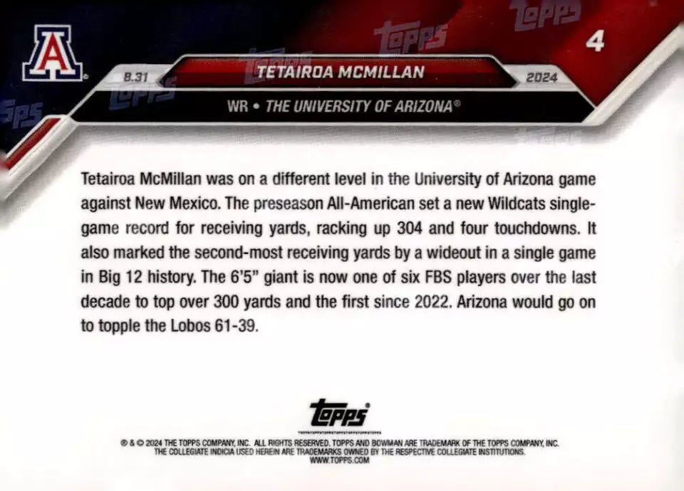 2024-topps-bowman-u-now-tetairoa-mcmillan-4-purple-25-arizona-wildcats-football-card